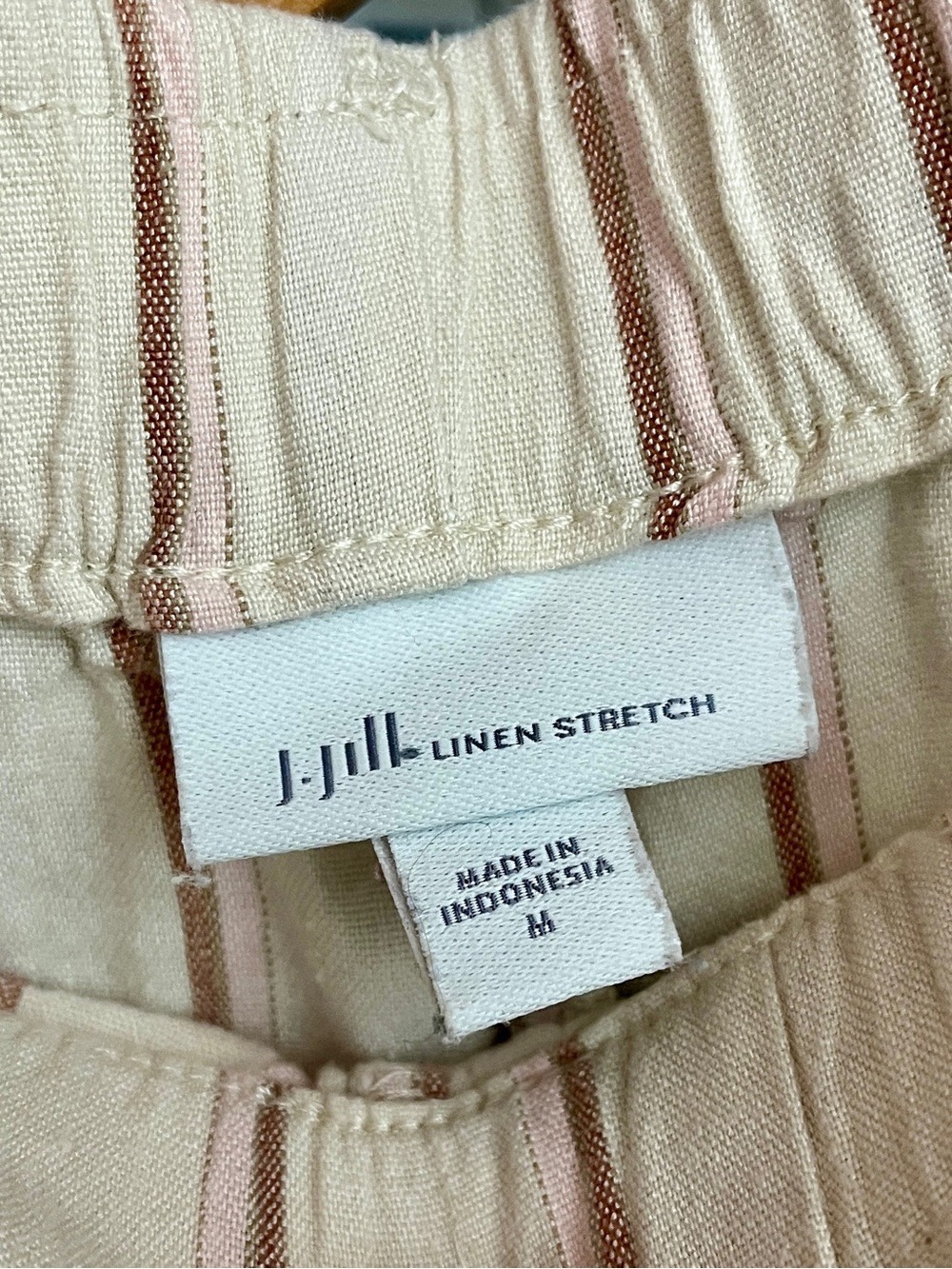 J. Jill Stretch Linen Cream Pink Stripe Wide Leg Crop Pants Pockets size medium - Picture 5 of 6